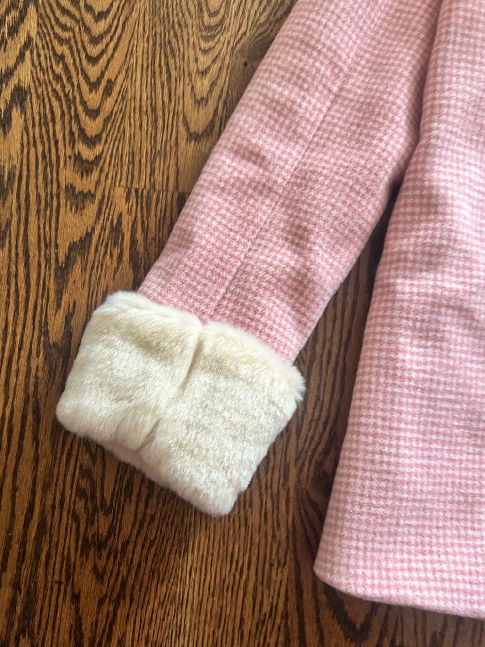 Gal Meets Glam Eloise Pink Coat with Cream Faux-Fur, Size Small, Houndstooth - Picture 4 of 11